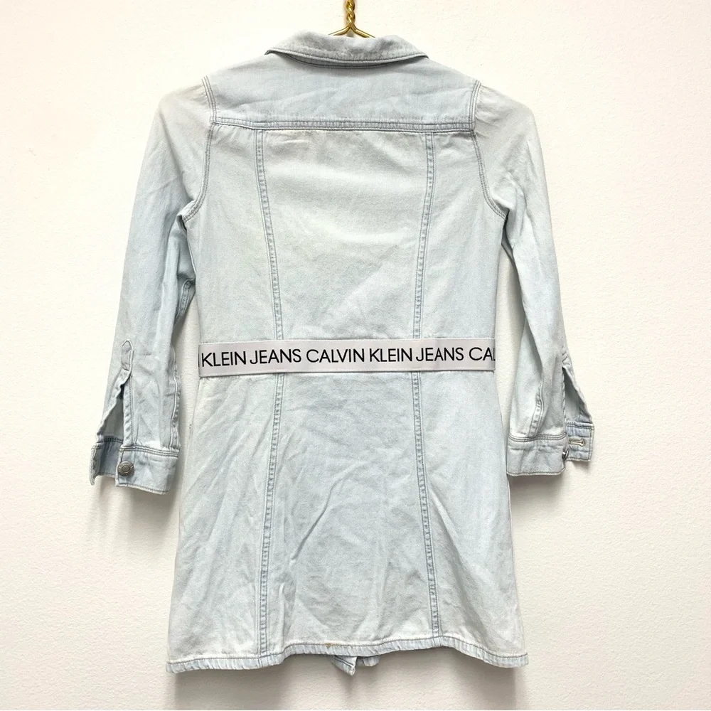 Calvin Klein Girls Chambray Denim Shirt Dress‎ Size M Logo Waistband Long Sleeve